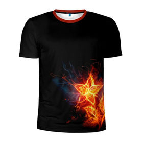 Мужская футболка 3D спортивная с принтом Огненный цветок в Белгороде, 100% полиэстер с улучшенными характеристиками | приталенный силуэт, круглая горловина, широкие плечи, сужается к линии бедра | огненный | огонь | пламя | цветок | цветы