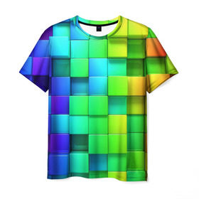 Мужская футболка 3D с принтом Кубики в Белгороде, 100% полиэфир | прямой крой, круглый вырез горловины, длина до линии бедер | квадраты | кубики | радуга | разноцветные