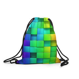 Рюкзак-мешок 3D с принтом Кубики в Белгороде, 100% полиэстер | плотность ткани — 200 г/м2, размер — 35 х 45 см; лямки — толстые шнурки, застежка на шнуровке, без карманов и подкладки | квадраты | кубики | радуга | разноцветные