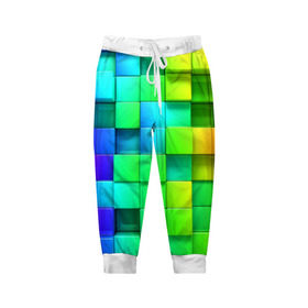 Детские брюки 3D с принтом Кубики в Белгороде, 100% полиэстер | манжеты по низу, эластичный пояс регулируется шнурком, по бокам два кармана без застежек, внутренняя часть кармана из мелкой сетки | квадраты | кубики | радуга | разноцветные