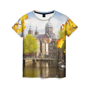 Женская футболка 3D с принтом Amsterdam в Белгороде, 100% полиэфир ( синтетическое хлопкоподобное полотно) | прямой крой, круглый вырез горловины, длина до линии бедер | нидерланды | пейзаж