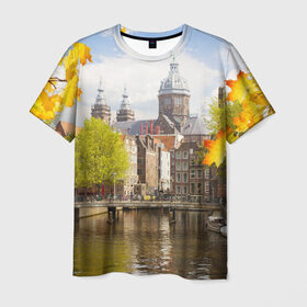 Мужская футболка 3D с принтом Amsterdam в Белгороде, 100% полиэфир | прямой крой, круглый вырез горловины, длина до линии бедер | нидерланды | пейзаж