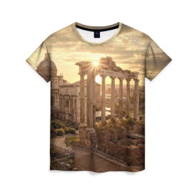 Женская футболка 3D с принтом Рим в Белгороде, 100% полиэфир ( синтетическое хлопкоподобное полотно) | прямой крой, круглый вырез горловины, длина до линии бедер | europe | italy | rome | vatican | архитектура | ватикан | европа | италия | папа римский | развалины | рим | руины
