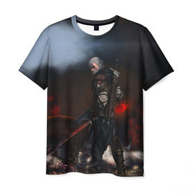Мужская футболка 3D с принтом Dark в Белгороде, 100% полиэфир | прямой крой, круглый вырез горловины, длина до линии бедер | gerald | wild hunt | witcher | ведьмак | геральд | дикая охота | цири