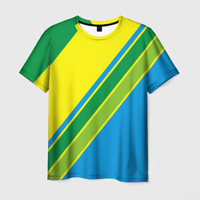Мужская футболка 3D с принтом Линии в Белгороде, 100% полиэфир | прямой крой, круглый вырез горловины, длина до линии бедер | абстракция | желтый | зеленый | линии | полоски | полосы | разноцветные | синий | текстура