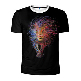 Мужская футболка 3D спортивная с принтом Лев в Белгороде, 100% полиэстер с улучшенными характеристиками | приталенный силуэт, круглая горловина, широкие плечи, сужается к линии бедра | leon | арт | зверь | лев | рисунок | царь