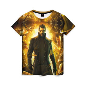 Женская футболка 3D с принтом Deus Ex в Белгороде, 100% полиэфир ( синтетическое хлопкоподобное полотно) | прямой крой, круглый вырез горловины, длина до линии бедер | deus ex | human revolution | mankind divided | адам дженсен | деус экс