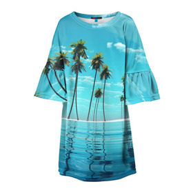 Детское платье 3D с принтом Фиджи в Белгороде, 100% полиэстер | прямой силуэт, чуть расширенный к низу. Круглая горловина, на рукавах — воланы | архипелаг | загар | каникулы | королевство | море | остров | отдых | отпуск | пальмы | песок | рай | солнце | тихий океан | туризм | фиджи