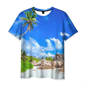 Мужская футболка 3D с принтом Сейшельские острова в Белгороде, 100% полиэфир | прямой крой, круглый вырез горловины, длина до линии бедер | Тематика изображения на принте: seychelles | восточная африка | индийский океан | каникулы | море | островное государство | отдых | отпуск | пальмы | песок | пляж | приключение | путешествие | рай | сейшелы | сейшельские острова | туризм