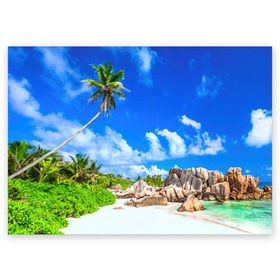 Поздравительная открытка с принтом Сейшельские острова в Белгороде, 100% бумага | плотность бумаги 280 г/м2, матовая, на обратной стороне линовка и место для марки
 | Тематика изображения на принте: seychelles | восточная африка | индийский океан | каникулы | море | островное государство | отдых | отпуск | пальмы | песок | пляж | приключение | путешествие | рай | сейшелы | сейшельские острова | туризм