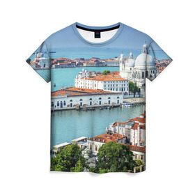 Женская футболка 3D с принтом Венеция в Белгороде, 100% полиэфир ( синтетическое хлопкоподобное полотно) | прямой крой, круглый вырез горловины, длина до линии бедер | 