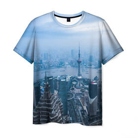 Мужская футболка 3D с принтом Шанхай в Белгороде, 100% полиэфир | прямой крой, круглый вырез горловины, длина до линии бедер | asia | china | shanghai | азия | высотки | китай | мегаполис | центр торговли | шанхай