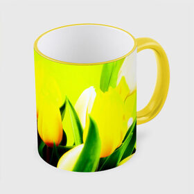 Кружка 3D с принтом Тюльпаны в Белгороде, керамика | ёмкость 330 мл | Тематика изображения на принте: желтый | цветы