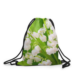 Рюкзак-мешок 3D с принтом Ландыши в Белгороде, 100% полиэстер | плотность ткани — 200 г/м2, размер — 35 х 45 см; лямки — толстые шнурки, застежка на шнуровке, без карманов и подкладки | Тематика изображения на принте: весна | ландыш | цветок
