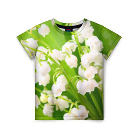 Детская футболка 3D с принтом Ландыши в Белгороде, 100% гипоаллергенный полиэфир | прямой крой, круглый вырез горловины, длина до линии бедер, чуть спущенное плечо, ткань немного тянется | Тематика изображения на принте: весна | ландыш | цветок