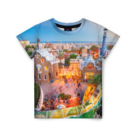 Детская футболка 3D с принтом Barcelona в Белгороде, 100% гипоаллергенный полиэфир | прямой крой, круглый вырез горловины, длина до линии бедер, чуть спущенное плечо, ткань немного тянется | europe | spain | барселона | европа | ес | испания | туризм