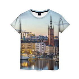Женская футболка 3D с принтом Швеция в Белгороде, 100% полиэфир ( синтетическое хлопкоподобное полотно) | прямой крой, круглый вырез горловины, длина до линии бедер | europe | stockholm | sweden | европа | ес | каникулы | отпуск | стокгольм | туризм | швеция