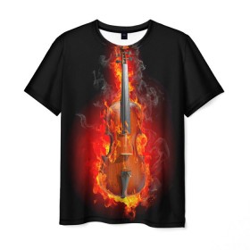 Мужская футболка 3D с принтом Скрипка в Белгороде, 100% полиэфир | прямой крой, круглый вырез горловины, длина до линии бедер | креатив | музыка | огонь | пламя | скрипка | черная