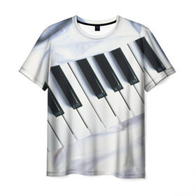 Мужская футболка 3D с принтом Клавиши в Белгороде, 100% полиэфир | прямой крой, круглый вырез горловины, длина до линии бедер | белая | клавиши | музыка | пианино | черная