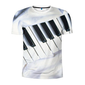 Мужская футболка 3D спортивная с принтом Клавиши в Белгороде, 100% полиэстер с улучшенными характеристиками | приталенный силуэт, круглая горловина, широкие плечи, сужается к линии бедра | белая | клавиши | музыка | пианино | черная