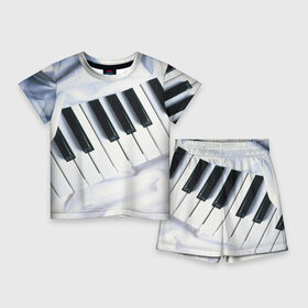 Детский костюм с шортами 3D с принтом Клавиши в Белгороде,  |  | белая | клавиши | музыка | пианино | черная