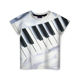 Детская футболка 3D с принтом Клавиши в Белгороде, 100% гипоаллергенный полиэфир | прямой крой, круглый вырез горловины, длина до линии бедер, чуть спущенное плечо, ткань немного тянется | Тематика изображения на принте: белая | клавиши | музыка | пианино | черная