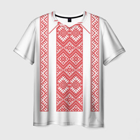 Мужская футболка 3D с принтом Вышивка 46 в Белгороде, 100% полиэфир | прямой крой, круглый вырез горловины, длина до линии бедер | Тематика изображения на принте: belarus | беларусь | вышивка