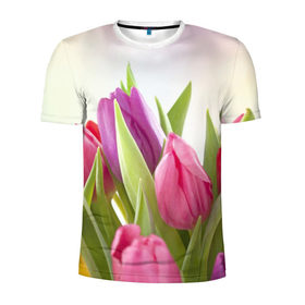 Мужская футболка 3D спортивная с принтом Тюльпаны в Белгороде, 100% полиэстер с улучшенными характеристиками | приталенный силуэт, круглая горловина, широкие плечи, сужается к линии бедра | 8 марта | аромат | букет | вазон | великолепие | дача | девушки | женщины | краски | красота | куст | лужайка | милые цветы | огород | палитра | прелесть | радуга | растение | тюльпаны