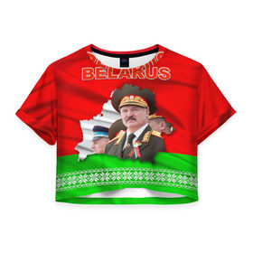 Женская футболка 3D укороченная с принтом Belarus 18 в Белгороде, 100% полиэстер | круглая горловина, длина футболки до линии талии, рукава с отворотами | belarus | беларусь | лукашенко | президент