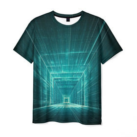 Мужская футболка 3D с принтом Цифровой тоннель в Белгороде, 100% полиэфир | прямой крой, круглый вырез горловины, длина до линии бедер | глубины сознания | интернет | коридор | матрица | оптическая иллюзия | секрет | сеть | тайна | тоннель