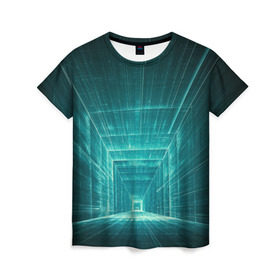 Женская футболка 3D с принтом Цифровой тоннель в Белгороде, 100% полиэфир ( синтетическое хлопкоподобное полотно) | прямой крой, круглый вырез горловины, длина до линии бедер | глубины сознания | интернет | коридор | матрица | оптическая иллюзия | секрет | сеть | тайна | тоннель