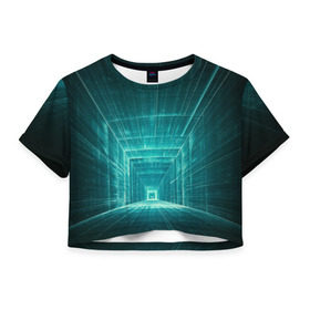 Женская футболка 3D укороченная с принтом Цифровой тоннель в Белгороде, 100% полиэстер | круглая горловина, длина футболки до линии талии, рукава с отворотами | Тематика изображения на принте: глубины сознания | интернет | коридор | матрица | оптическая иллюзия | секрет | сеть | тайна | тоннель