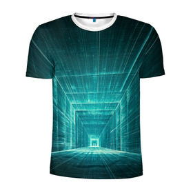 Мужская футболка 3D спортивная с принтом Цифровой тоннель в Белгороде, 100% полиэстер с улучшенными характеристиками | приталенный силуэт, круглая горловина, широкие плечи, сужается к линии бедра | глубины сознания | интернет | коридор | матрица | оптическая иллюзия | секрет | сеть | тайна | тоннель