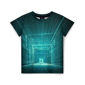 Детская футболка 3D с принтом Цифровой тоннель в Белгороде, 100% гипоаллергенный полиэфир | прямой крой, круглый вырез горловины, длина до линии бедер, чуть спущенное плечо, ткань немного тянется | глубины сознания | интернет | коридор | матрица | оптическая иллюзия | секрет | сеть | тайна | тоннель