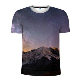 Мужская футболка 3D спортивная с принтом Звездное небо в Белгороде, 100% полиэстер с улучшенными характеристиками | приталенный силуэт, круглая горловина, широкие плечи, сужается к линии бедра | горы | звезды | космос | небо | ночь