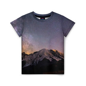 Детская футболка 3D с принтом Звездное небо в Белгороде, 100% гипоаллергенный полиэфир | прямой крой, круглый вырез горловины, длина до линии бедер, чуть спущенное плечо, ткань немного тянется | Тематика изображения на принте: горы | звезды | космос | небо | ночь