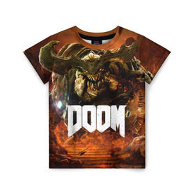 Детская футболка 3D с принтом Doom 4 Hell Cyberdemon в Белгороде, 100% гипоаллергенный полиэфир | прямой крой, круглый вырез горловины, длина до линии бедер, чуть спущенное плечо, ткань немного тянется | cyberdemon | demon | doom | hell | дум