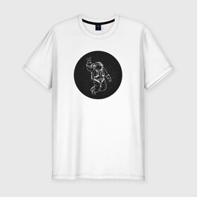 Мужская футболка премиум с принтом Космонавт 9.9 в Белгороде, 92% хлопок, 8% лайкра | приталенный силуэт, круглый вырез ворота, длина до линии бедра, короткий рукав | astro | moon | space | star | stars | астронавт | звезды | земля | космонавт | космос | луна | скафандр