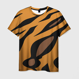 Мужская футболка 3D с принтом Шерсть тигра в Белгороде, 100% полиэфир | прямой крой, круглый вырез горловины, длина до линии бедер | Тематика изображения на принте: оранжевый | текстура | тигр