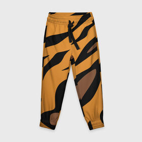 Детские брюки 3D с принтом Шерсть тигра в Белгороде, 100% полиэстер | манжеты по низу, эластичный пояс регулируется шнурком, по бокам два кармана без застежек, внутренняя часть кармана из мелкой сетки | оранжевый | текстура | тигр