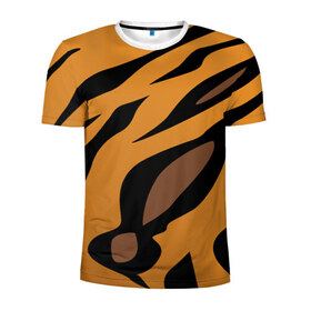 Мужская футболка 3D спортивная с принтом Шерсть тигра в Белгороде, 100% полиэстер с улучшенными характеристиками | приталенный силуэт, круглая горловина, широкие плечи, сужается к линии бедра | Тематика изображения на принте: оранжевый | текстура | тигр