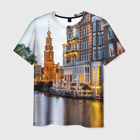 Мужская футболка 3D с принтом Амстердам в Белгороде, 100% полиэфир | прямой крой, круглый вырез горловины, длина до линии бедер | нидерланды | пейзаж