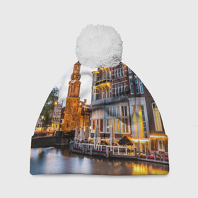 Шапка 3D c помпоном с принтом Амстердам в Белгороде, 100% полиэстер | универсальный размер, печать по всей поверхности изделия | нидерланды | пейзаж