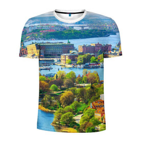 Мужская футболка 3D спортивная с принтом Швеция в Белгороде, 100% полиэстер с улучшенными характеристиками | приталенный силуэт, круглая горловина, широкие плечи, сужается к линии бедра | europe | stockholm | sweden | европа | ес | каникулы | отпуск | стокгольм | туризм | швеция