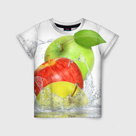 Детская футболка 3D с принтом Яблоки в Белгороде, 100% гипоаллергенный полиэфир | прямой крой, круглый вырез горловины, длина до линии бедер, чуть спущенное плечо, ткань немного тянется | фрукты | яблоки