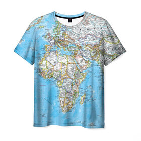 Мужская футболка 3D с принтом Карта 2 в Белгороде, 100% полиэфир | прямой крой, круглый вырез горловины, длина до линии бедер | map | world | карта | мир