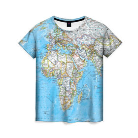 Женская футболка 3D с принтом Карта 2 в Белгороде, 100% полиэфир ( синтетическое хлопкоподобное полотно) | прямой крой, круглый вырез горловины, длина до линии бедер | map | world | карта | мир