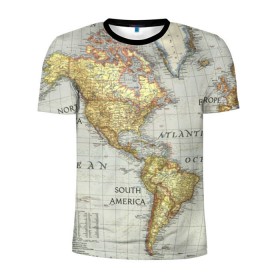 Мужская футболка 3D спортивная с принтом Карта 16 в Белгороде, 100% полиэстер с улучшенными характеристиками | приталенный силуэт, круглая горловина, широкие плечи, сужается к линии бедра | map | world | карта | мир