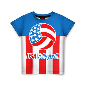 Детская футболка 3D с принтом Волейбол 15 в Белгороде, 100% гипоаллергенный полиэфир | прямой крой, круглый вырез горловины, длина до линии бедер, чуть спущенное плечо, ткань немного тянется | usa | volleyball | волейбол
