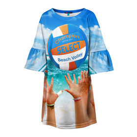 Детское платье 3D с принтом Волейбол 37 в Белгороде, 100% полиэстер | прямой силуэт, чуть расширенный к низу. Круглая горловина, на рукавах — воланы | champion | select | volleyball | волейбол